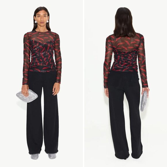 SIMONMILLER Kinny Mesh Top in Signature Lip Print - Picture 4 of 5